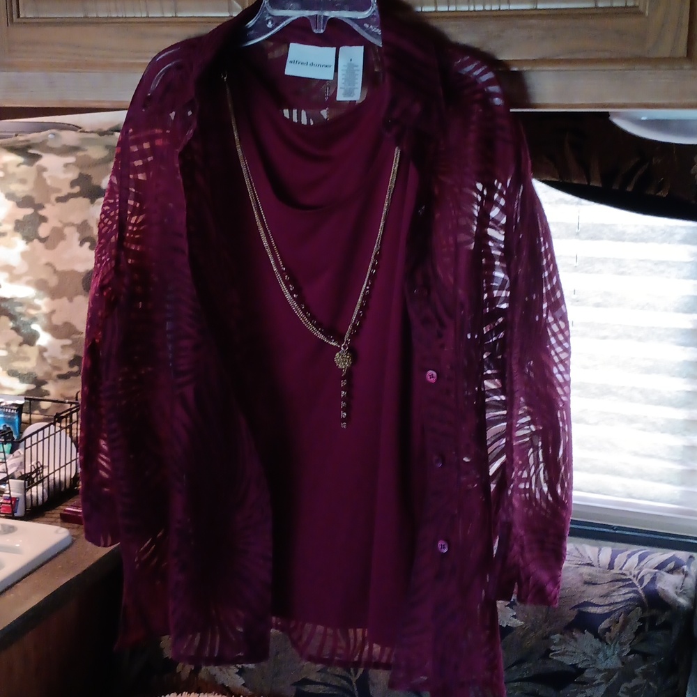 Alfred dunner blouse size 8 beautiful crimson/ maroon